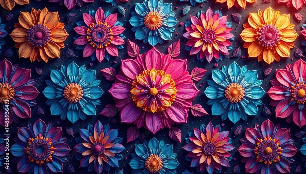 Intricate floral hexagon pattern, vibrant hues, pattern, decor Intricate floral hexagon pattern, vibrant hues, pattern, decor