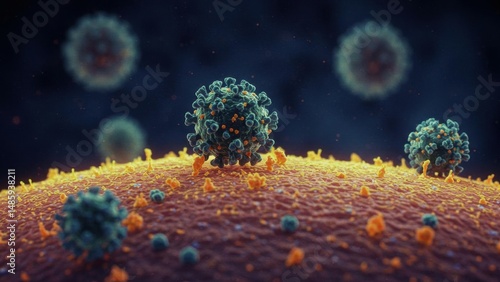 Illustration of virus cells on a cell