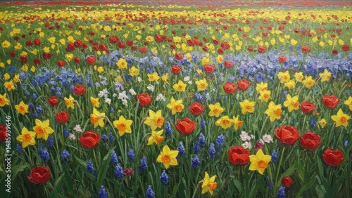 Colorful flower field in an impressionistic painting style