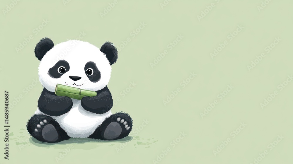 Fototapeta premium Cute panda eating bamboo