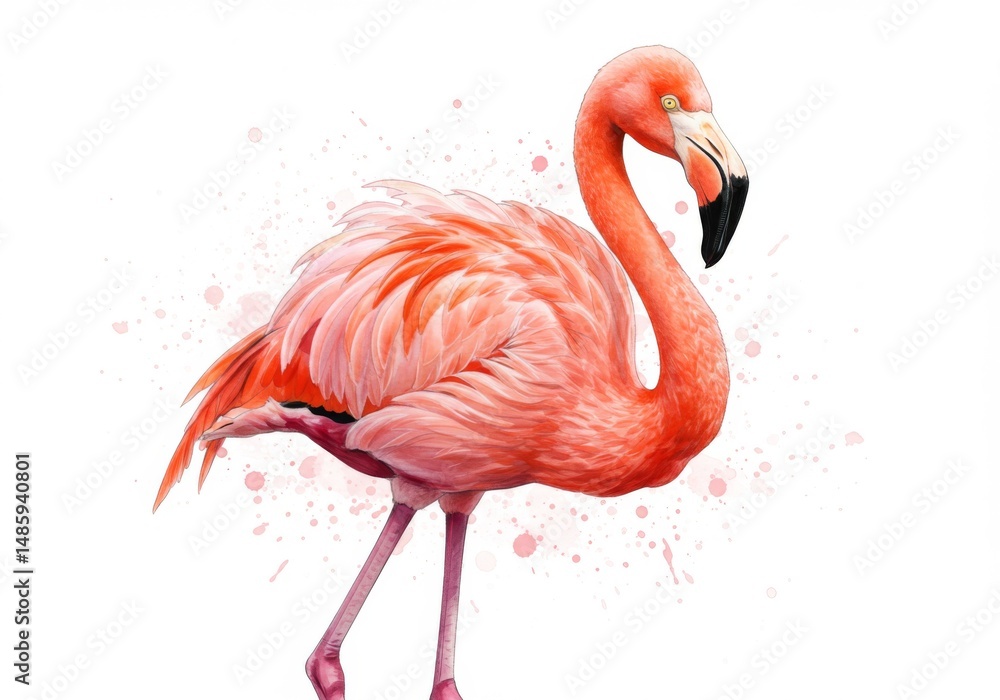 Naklejka premium Vibrant flamingo art with pink feathers and splatter background for creative design