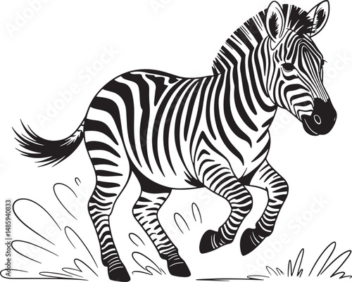 Running zebra black and white illustration