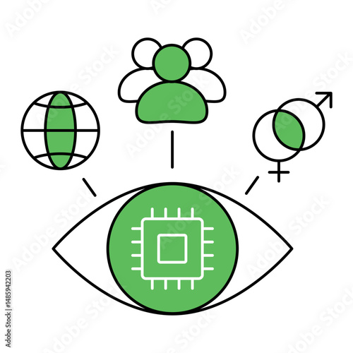 Unbiased Insight. Eye and diverse symbols depicting fairness and impartiality in AI decision-making