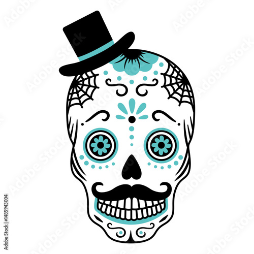 Blue skull top hat color stroke
