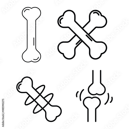 Bones joint icon set with skeleton structure anatomy orthopedic medical health care symbols in outline vector illustration style.