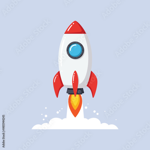 “Cartoon Rocket Launching with Fire and Smoke – Space Exploration Vector Illustration”
