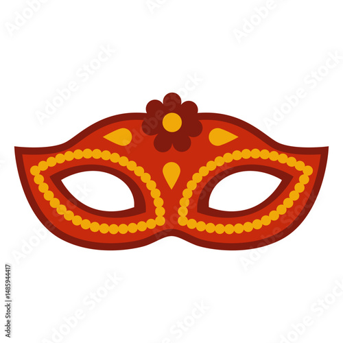 Red flower flat mardi gras mask