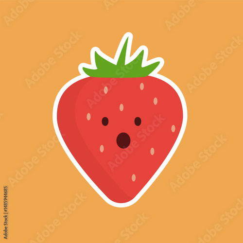 Adorable strawberry cartoon character with surprised face, ideal for teaching emotional reactions to children. Flat vector for fun preschool visual learning and playful education content