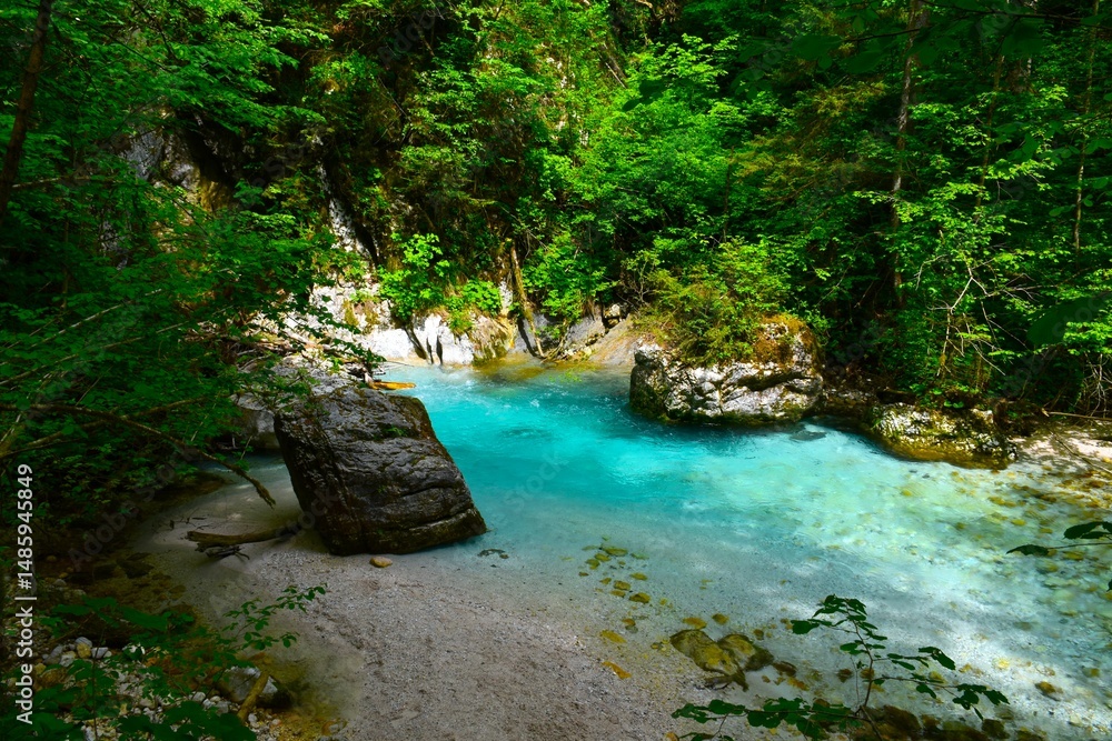Beautiful Kamniška Bistrica turquoise colored river in Gorenjska, Slovenia Beautiful Kamniška Bistrica turquoise colored river in Gorenjska, Slovenia