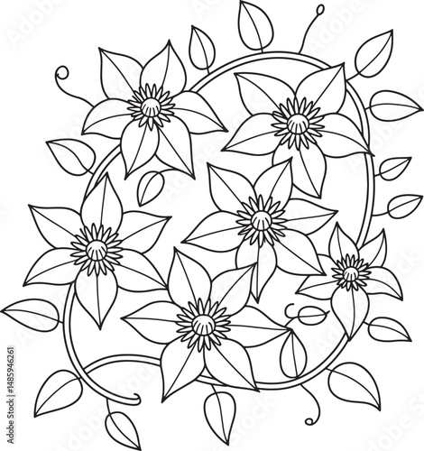 Elegant clematis flowers coloring page floral design