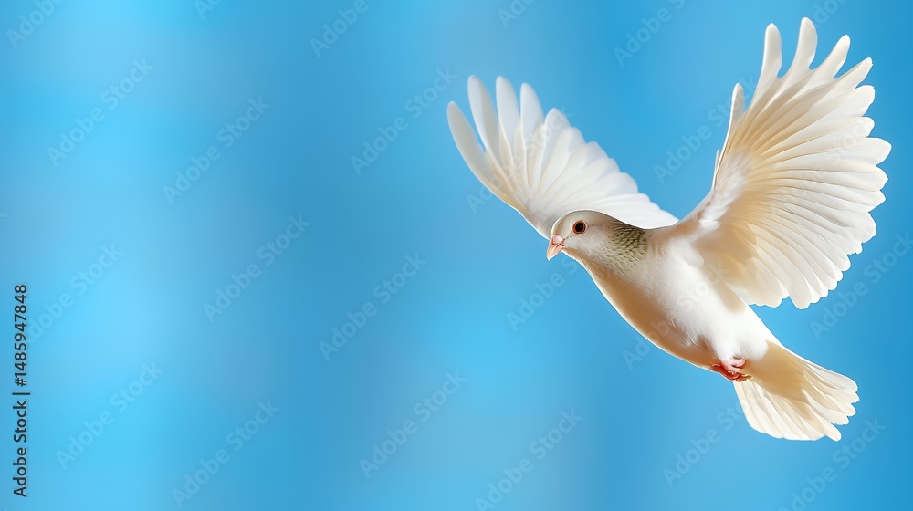 White Dove in Flight Against a Blue Sky White Dove in Flight Against a Blue Sky