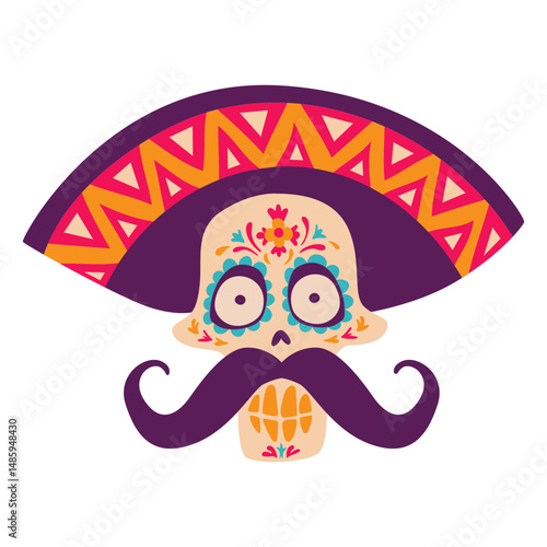 Day of the dead mexican skull flat