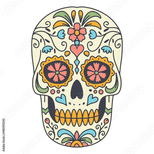 Colorful and floral sugar skull