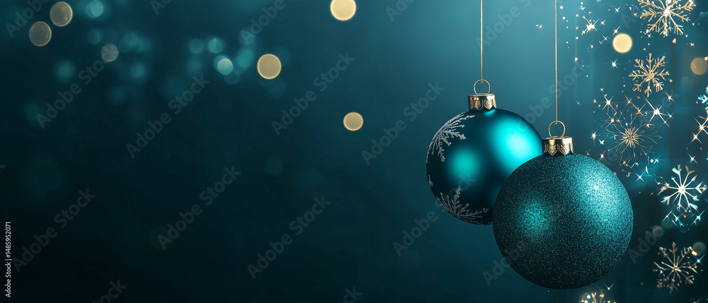 Elegant Christmas Background: Deep Teal Gradient with Festive Ornament Elegant Christmas Background: Deep Teal Gradient with Festive Ornament