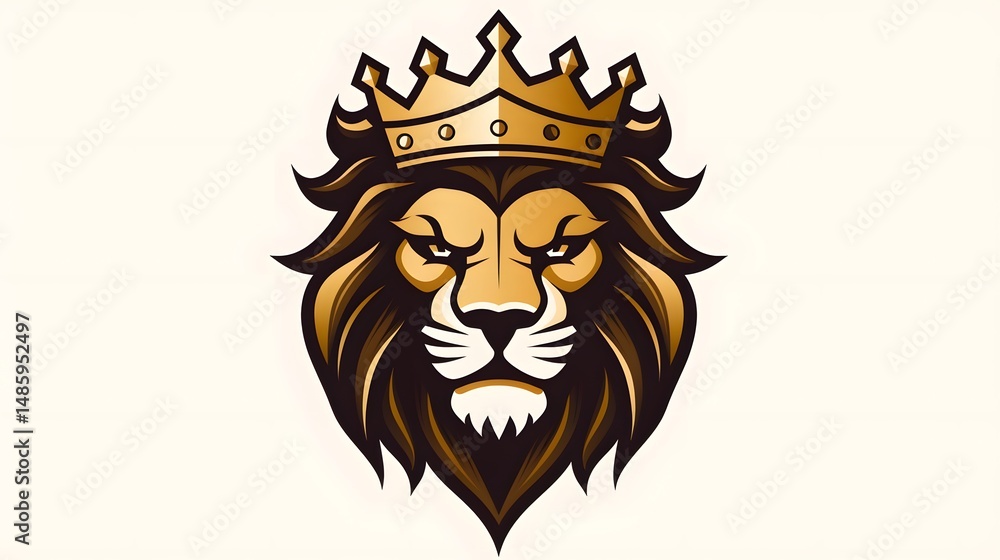 Obraz premium Regal Lion King Head with Crown Logo Icon Vector Illustration for Royal Branding