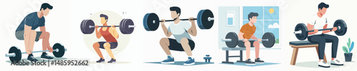 vector of young man lifting weights