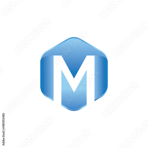 M letter on a hexagon shape vector logo design.