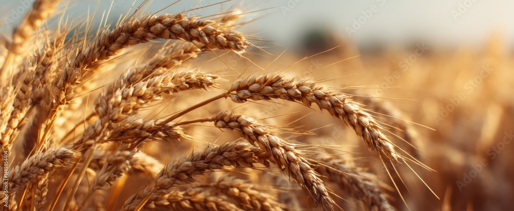 Fototapeta premium The wheat swaying gently in the warm summer breeze under soft sunlight.