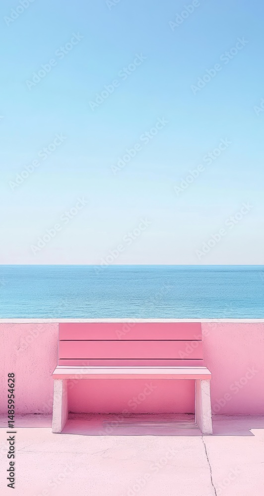 Fototapeta premium Pink bench by the sea