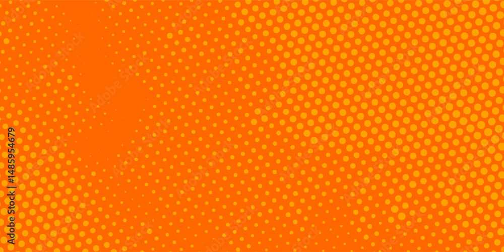 Naklejka premium Retro comic gradient background. orange halftone pattern. Bright orange pixelated dotted texture overlay. Cartoon pop art faded gradient pattern