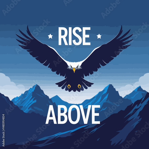 Majestic Eagle Soaring Above Mountain Peaks Powerful Bird of Prey Rise Above Challenges Freedom Inspiration Nature Wildlife Vector Illustration Graphic Design Bold Eagle Flight sky art blue dark high 