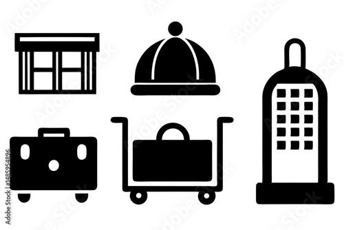 Simple Black Glyph Icons Set for Travel and Hotel