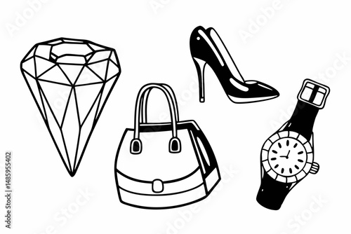 Luxury Fashion Accessories Diamond Handbag Heels and Watch