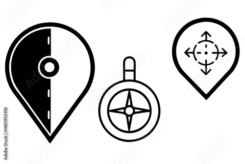 Navigation Icons Set Location Pin Compass Direction
