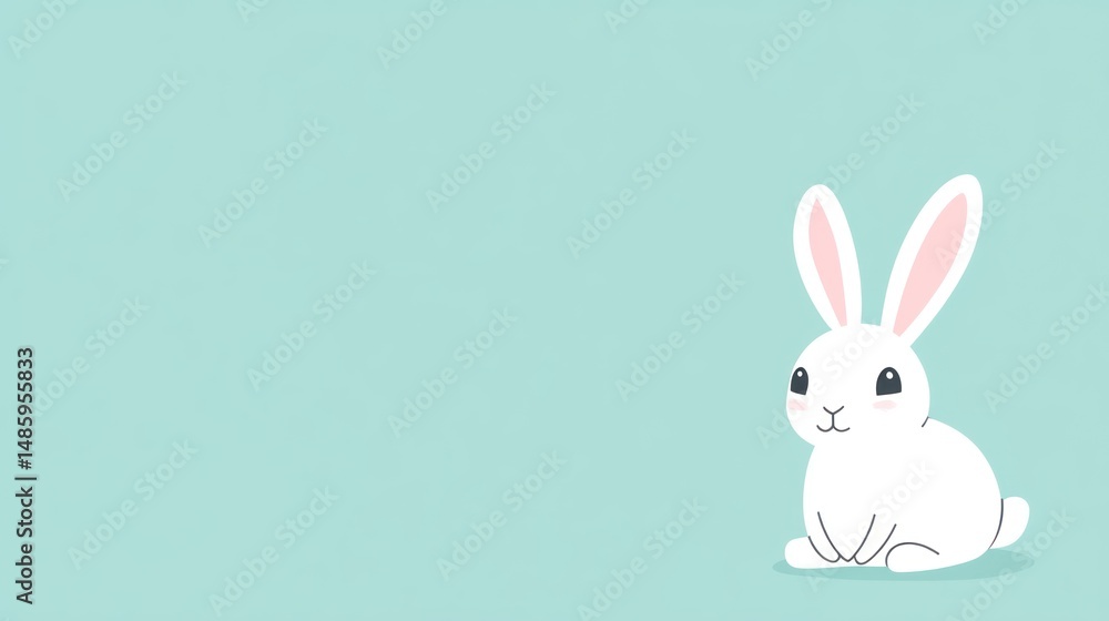 Obraz premium Cute white rabbit on mint background