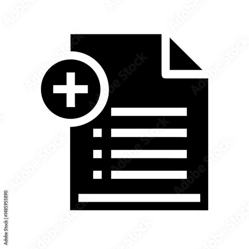 document icon with a plus sign silhouette on transparent background for web and graphic design