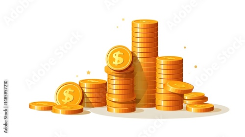Financial Growth Concept with Gold Coins and Upward Arrows Vector Illustration