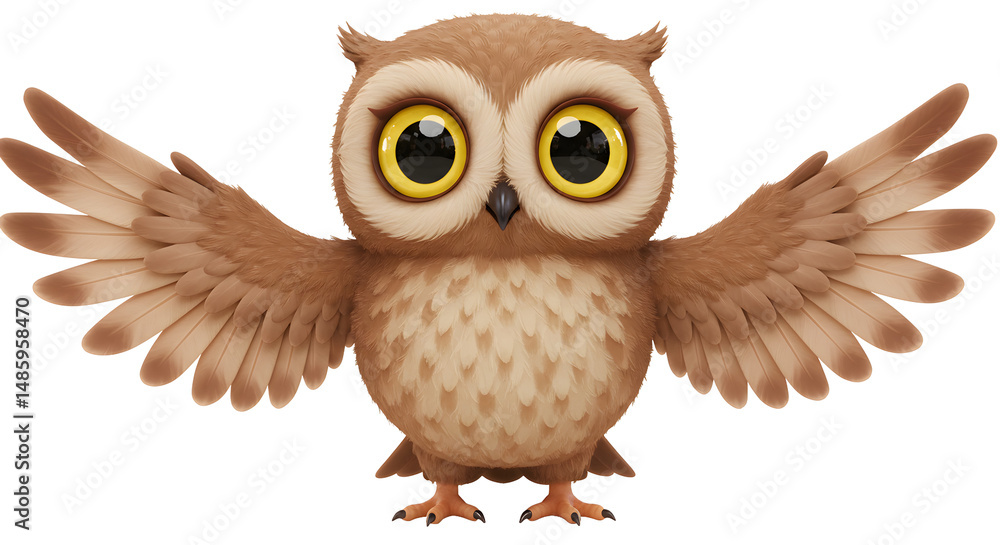 Obraz premium Animated Light Brown Owl in Flight