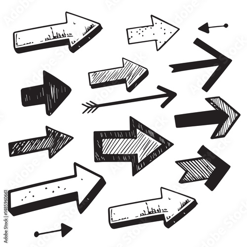 Set of Arrows in Different Directions – Hand-Drawn Vector Elements