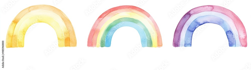 Fototapeta premium Three pastel watercolor rainbows