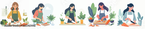 vector woman cutting carrots