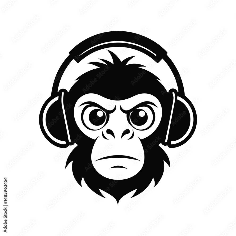 head of a monkey with headphones head of a monkey with headphones