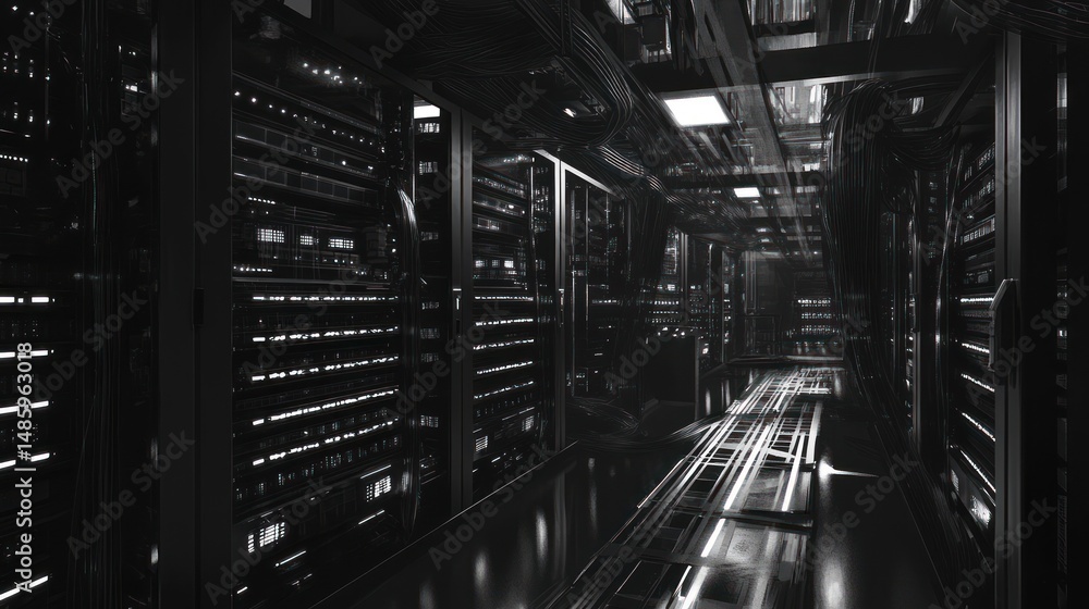Obraz premium Dark server room interior