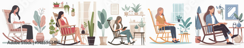 vector woman sitting in a rocking chair
