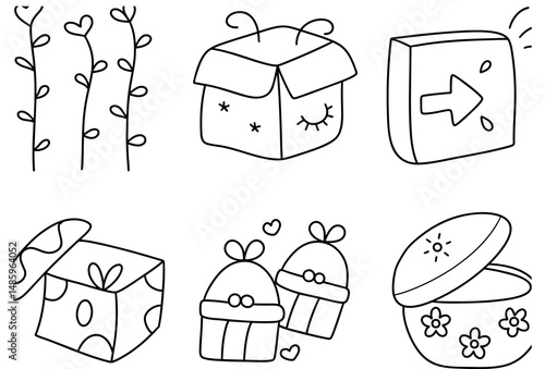 Creative organizational chart box designs featuring various gift boxes and decorative elements evoke playful atmosphere