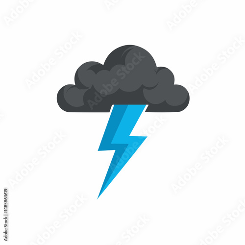 Grey cartoon cloud with rain, isolated on white, indicates a rainy, stormy weather