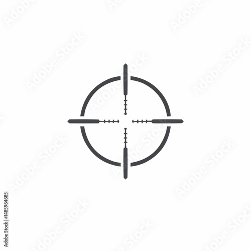 An abstract, minimalist drawing in shades of gray of crosshairs aiming to the centre