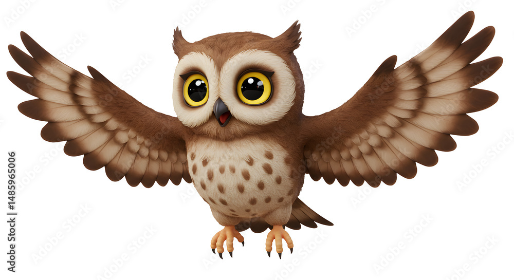 Obraz premium Smiling Owl in Flight Cartoon