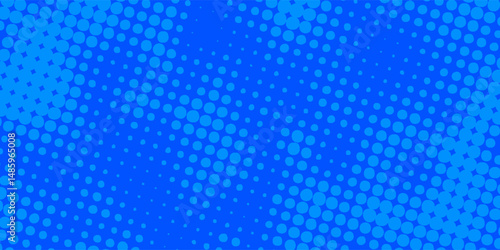 Retro comic gradient background. blue halftone pattern. Bright blue pixelated dotted texture overlay. Cartoon pop art faded gradient pattern