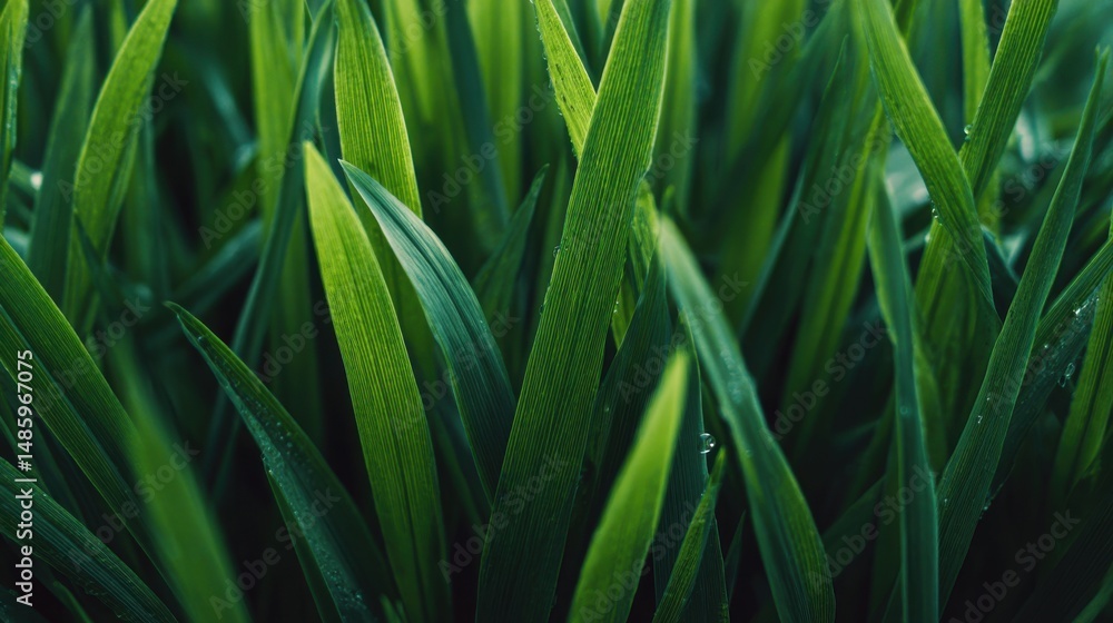 Obraz premium Ultra quality image of close lose up view of dense, vibrant green grass blades creating a beautiful and natural background.