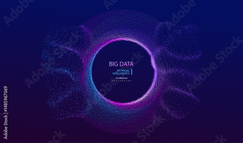 technology background with particles circle, round neon pattern, big data science vector