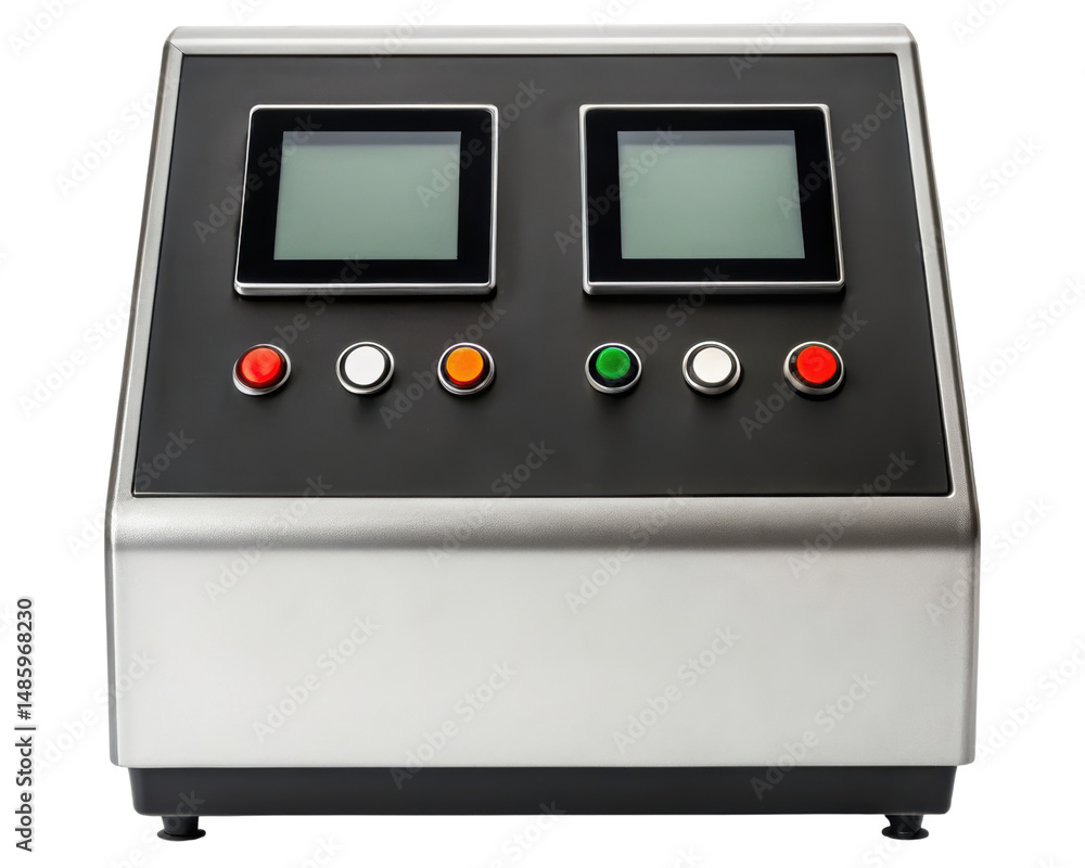 Fototapeta premium Industrial control panel with dual screens and buttons on a transparent background