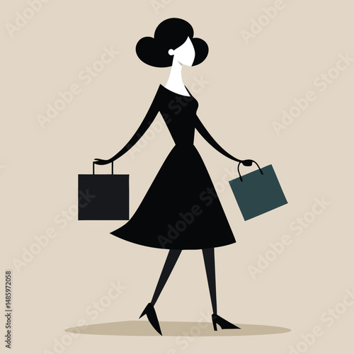 Black Shopping Lady Silhouette in Vector Format