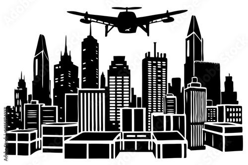 Drone silhouette over urban city top down view black shape, drone, urban, city, top down, silhouette, vector, shape, aerial, view, black, isolated, design, environment, futuristic, unmanned, technolog