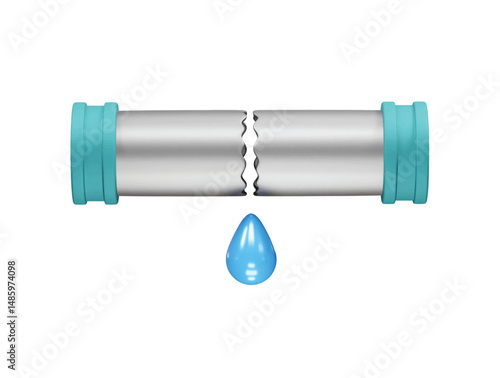 drop of water Broken pipe with water leak icon 3d rendering illustration