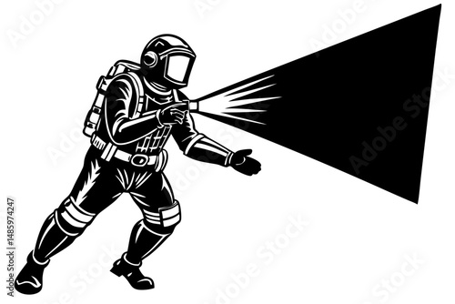 Scuba diver with flashlight silhouette descending diagonally downward angle, scuba diver, diver, flashlight, silhouette, diagonal, downward, vector, underwater, ocean, sea, swimming, diving, sport